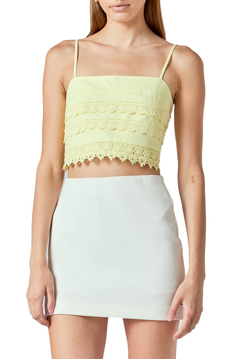 Lace Crop Cotton & Linen Camisole, Main, color, BUTTER