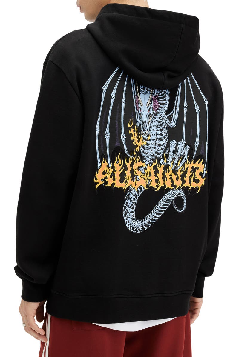 AllSaints Dragon Skull Graphic Hoodie, Alternate, color, 