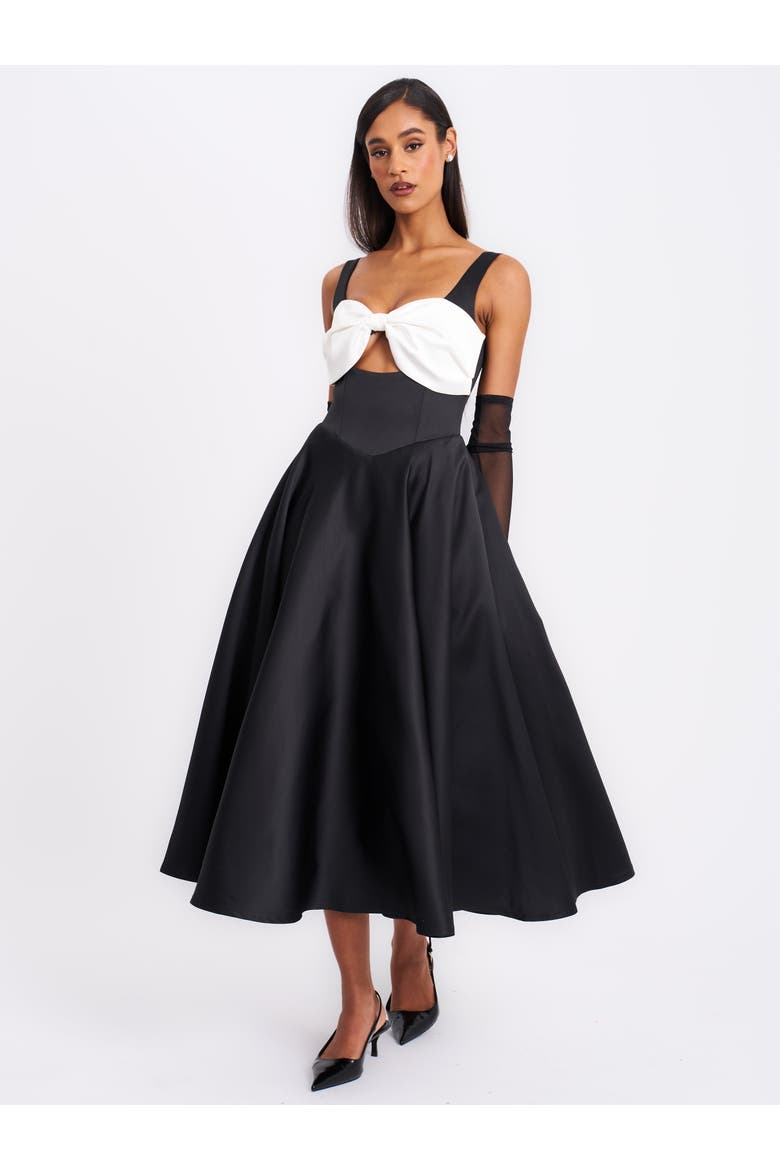 Edda Maxi Gown with White Bow, Alternate, color, Black with White Bow