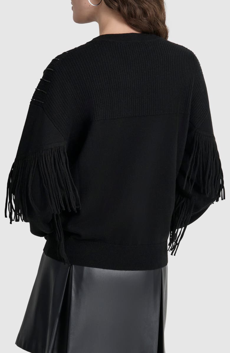 DKNY Crystal & Fringe Embellished Sweater, Alternate, color,