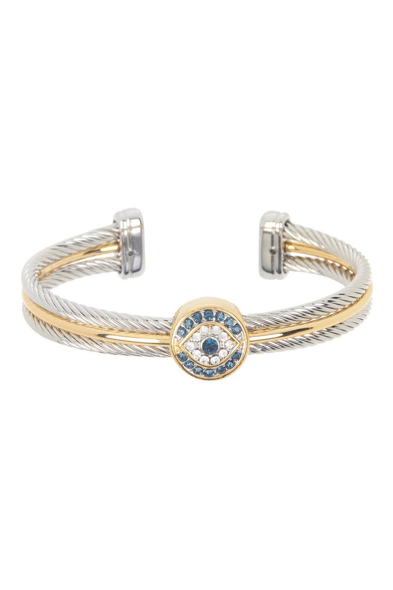 Twisted Cable CZ Evil Eye Bracelet, Main, color, TWO TONE