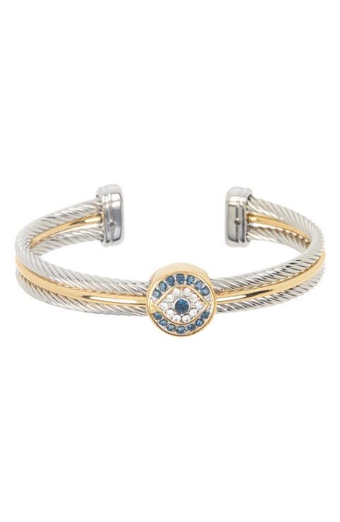 Twisted Cable CZ Evil Eye Bracelet