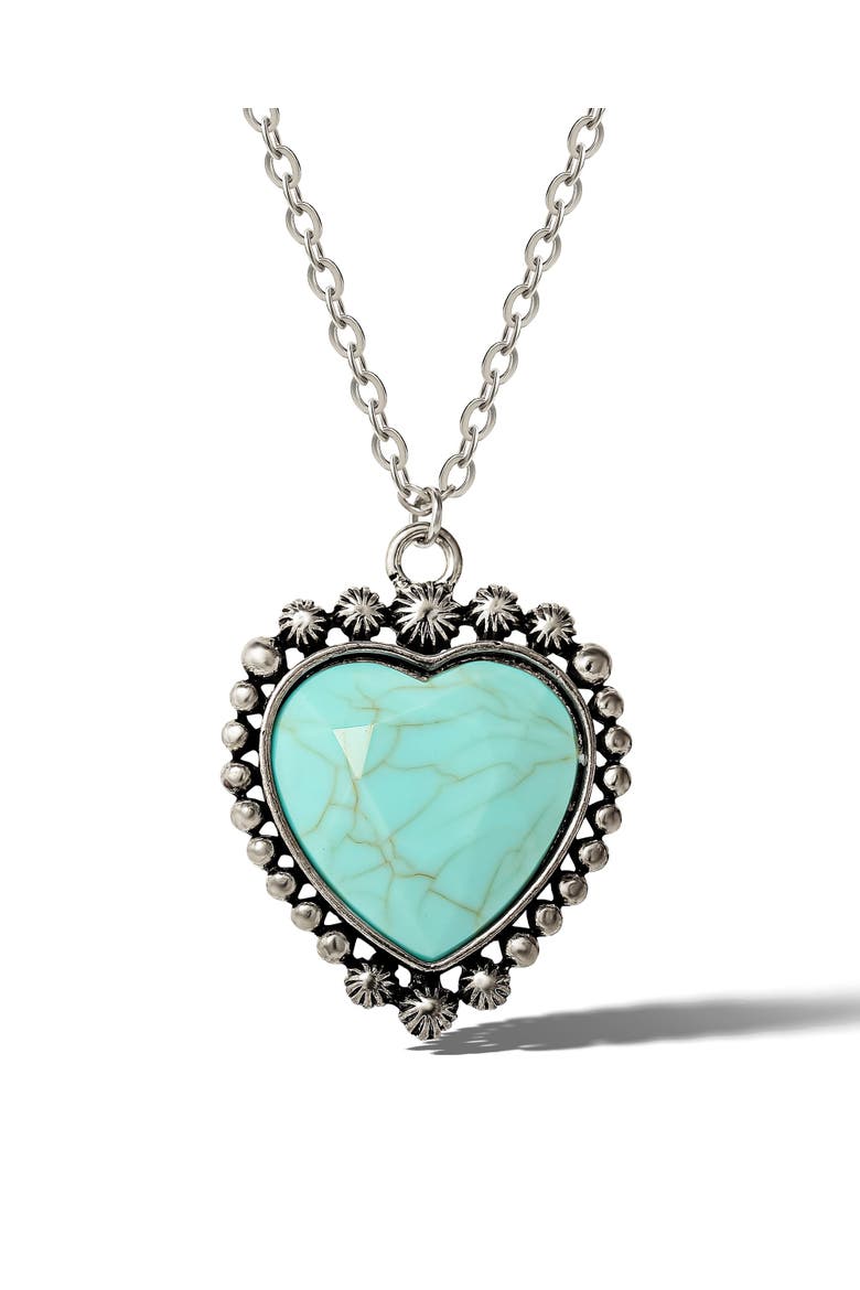 Blue Heart Necklace, Main, color, Silver, Turquoise