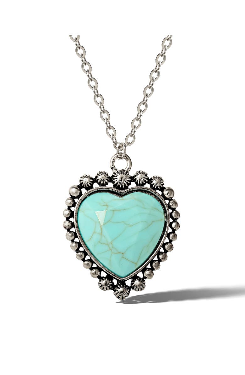 Jessica Simpson Blue Heart Necklace, Main, color, Silver, Turquoise