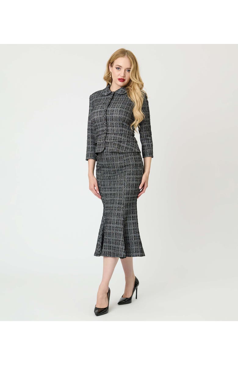 Unique Vintage Boucle Trumpet Skirt, Main, color, Black & White Plaid