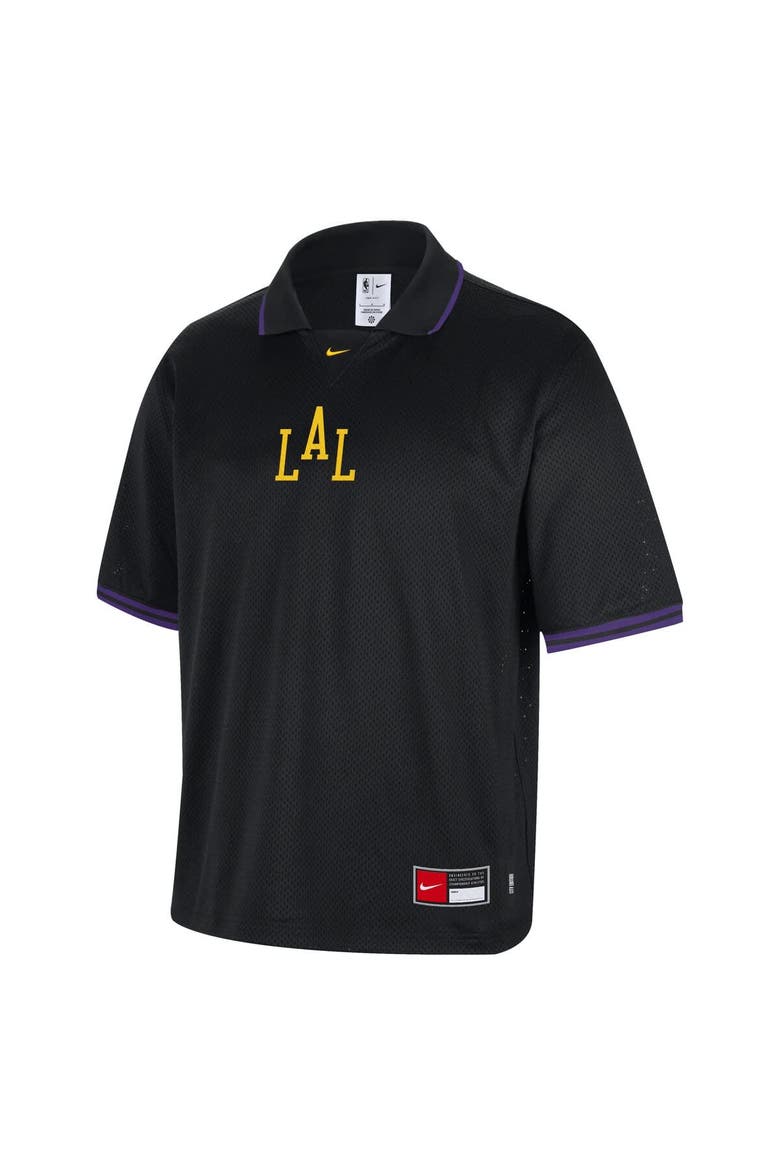 Men's Nike  Black Los Angeles Lakers 2025/26 City Edition Remix Courtside Air Half-Sleeve Polo, Alternate, color, Black
