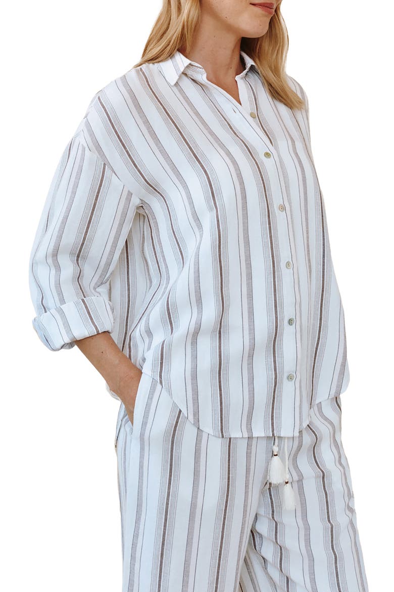 Stripe Oversize Linen Blend Button-Up Shirt, Alternate, color, ROSEWOOD STRIPE