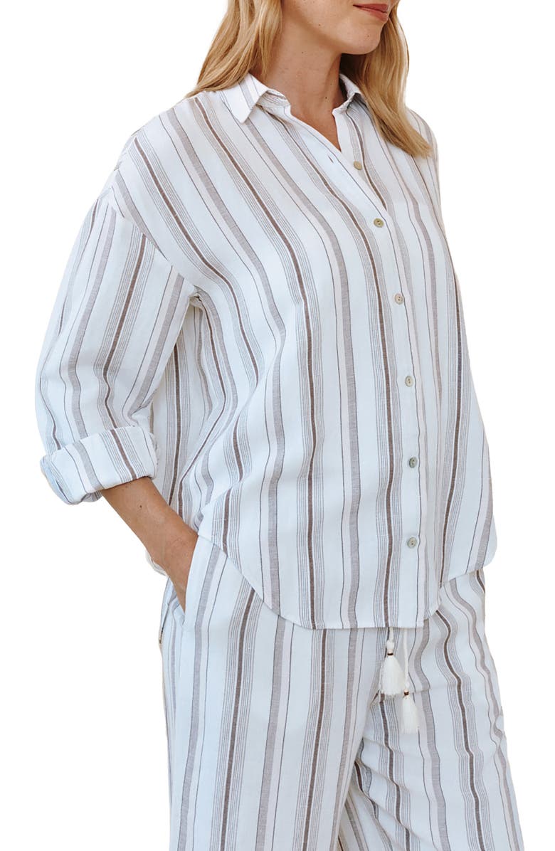 Bella Dahl Stripe Oversize Linen Blend Button-Up Shirt, Alternate, color, Rosewood Stripe