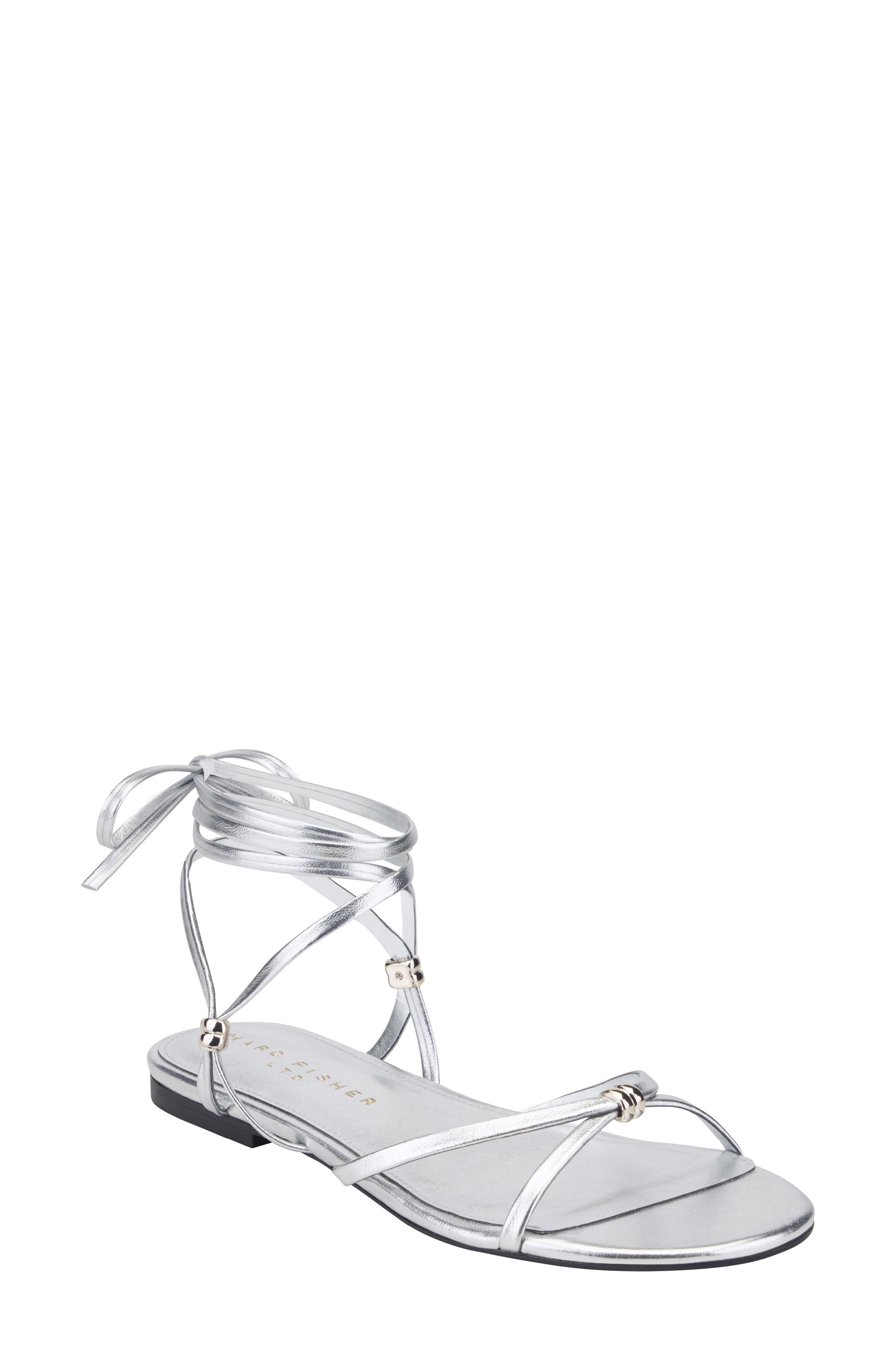 Marc Fisher LTD Este Ankle Wrap Sandal, Main, color, Silver