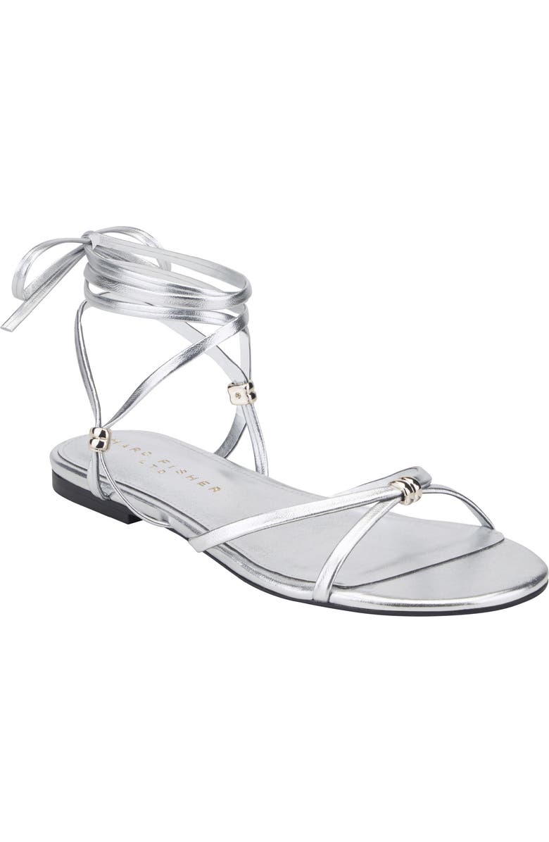 Marc Fisher LTD Este Ankle Wrap Sandal, Main, color, Silver