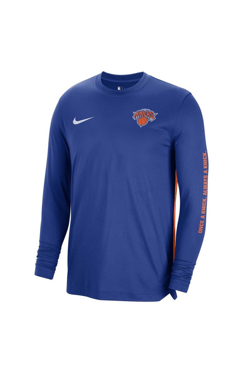 Nike Unisex Nike Blue New York Knicks 2023/24 Authentic Pregame Long Sleeve Shooting Shirt, Main, color, 
