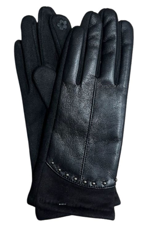 Studded Faux Leather Touchscreen Compatible Gloves