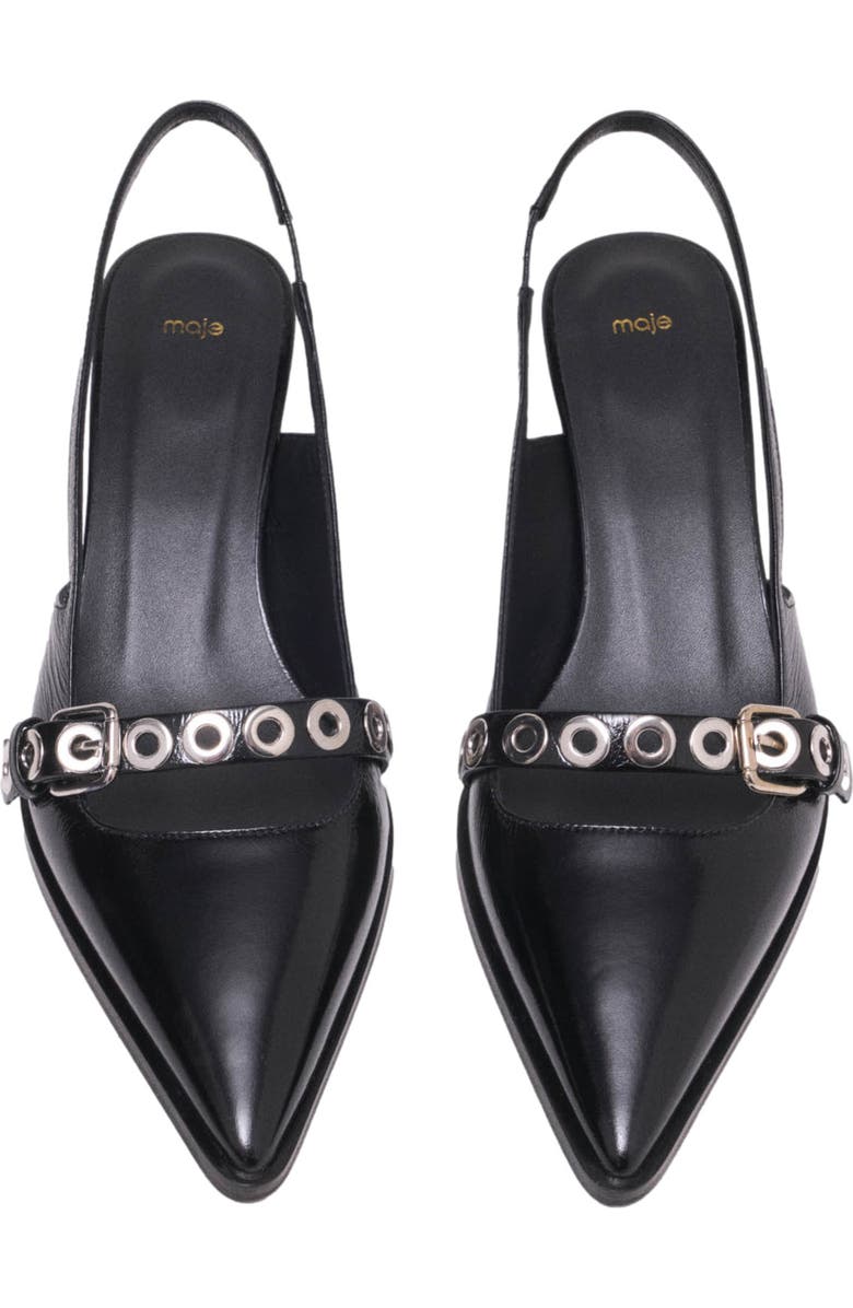 maje Leather pumps with eyelet strap, Alternate, color, Black