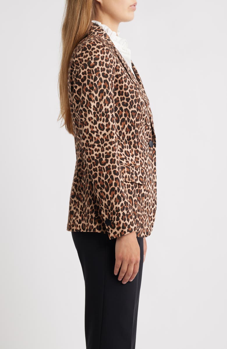 Anne Klein One-Button Stretch Cotton Blazer, Alternate, color, Anne Black/Brown Leopard Print