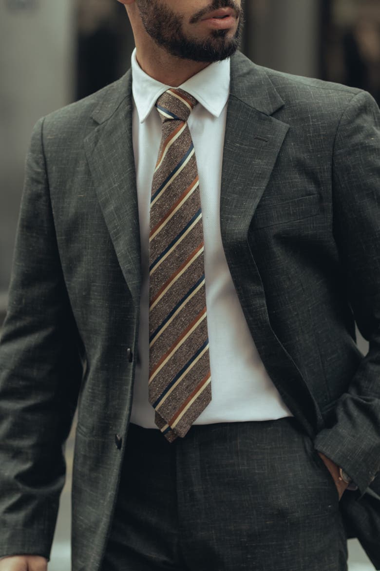 Velletri - Silk Jacquard Tie for Men, Alternate, color, Oak