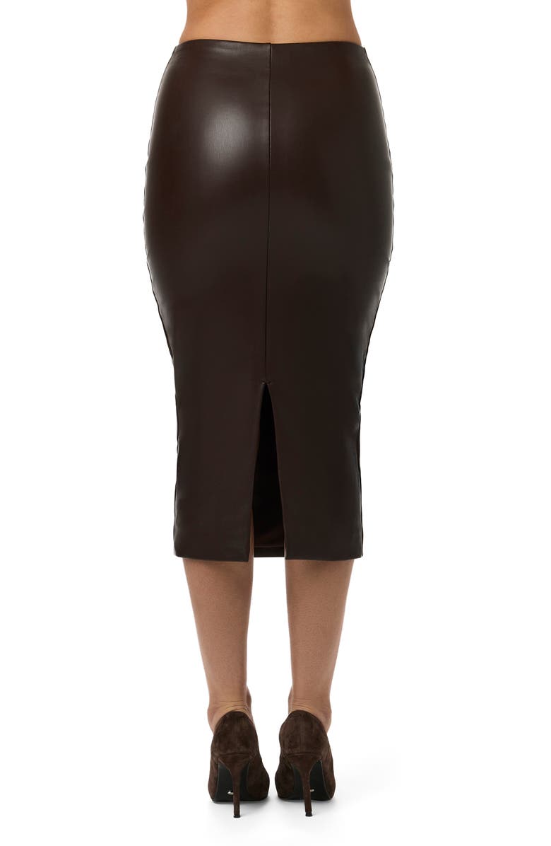 Naked Wardrobe Faux Leather Midi Skirt, Alternate, color, Dark Chocolate