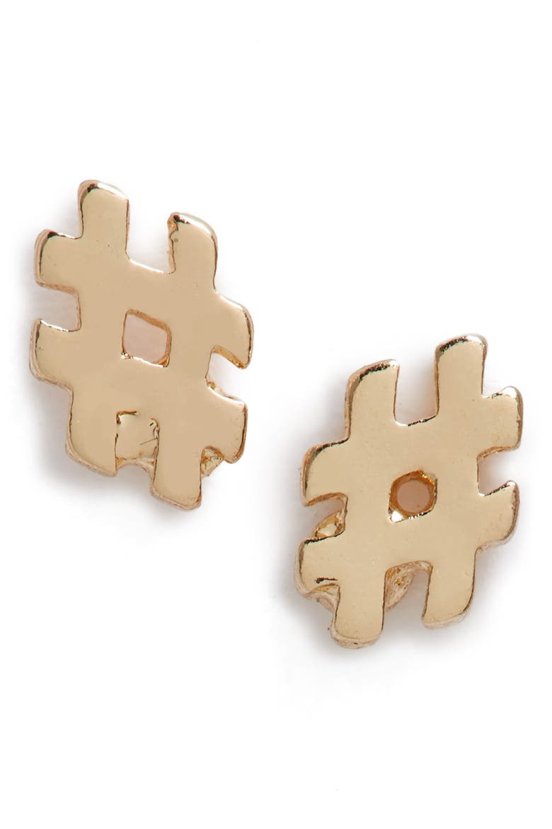 'Hash Tag' Stud Earrings, Main, color, GOLD