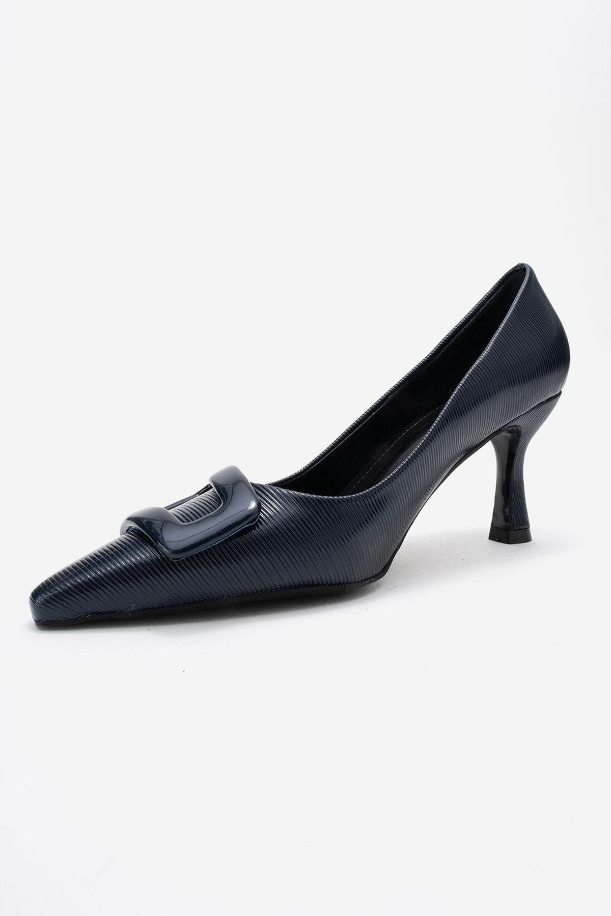 Astra Buckle Pointed Toe Pump, Alternate, color, Navy