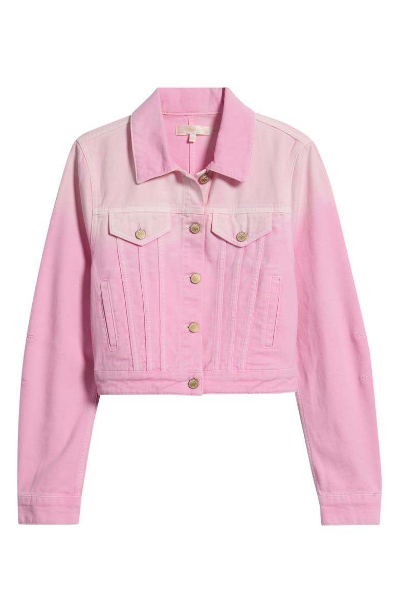 LoveShackFancy Bardot Ombré Denim Trucker Jacket, Main, color, Strawberry Sunrise