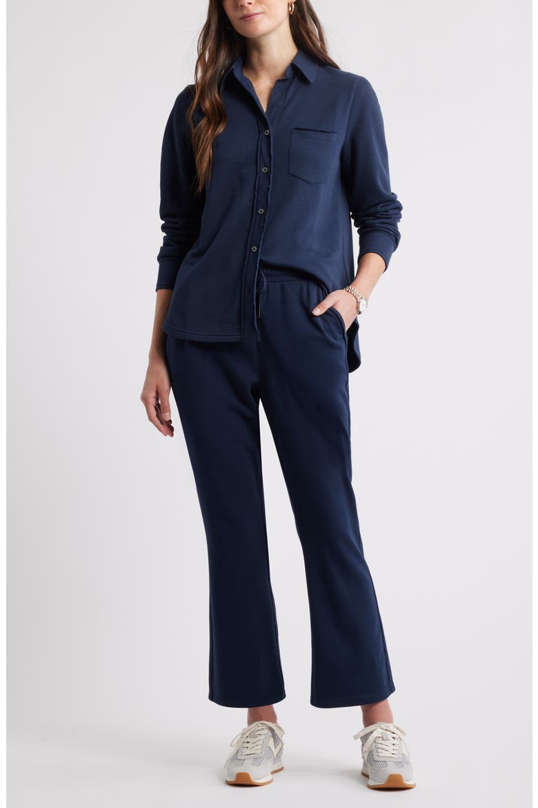 French Terry Button-Up Shirt, Alternate, color, NAVY STILL