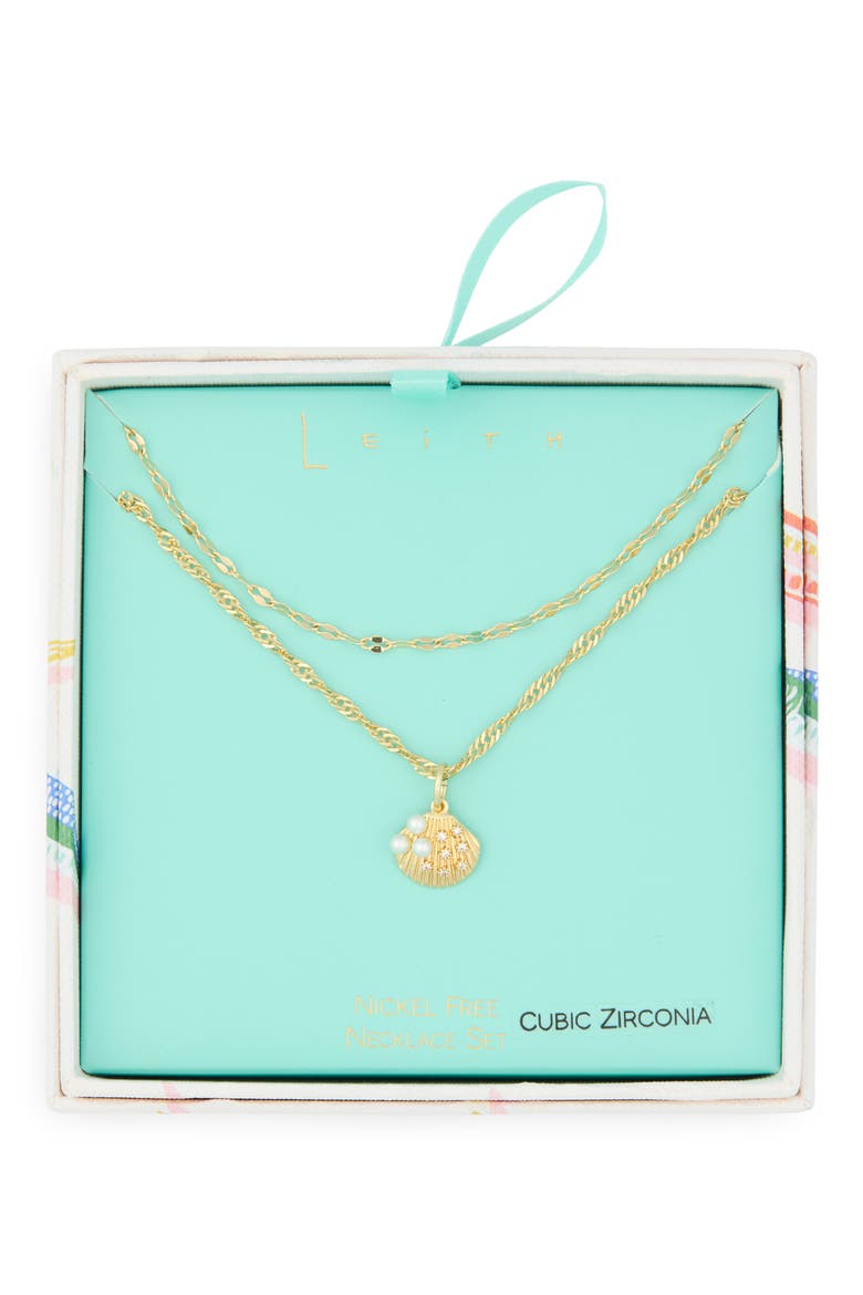 Set of 2 Clam Shell Pendant Necklaces, Main, color, CLEAR- WHITE- GOLD