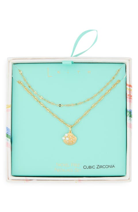 Set of 2 Clam Shell Pendant Necklaces