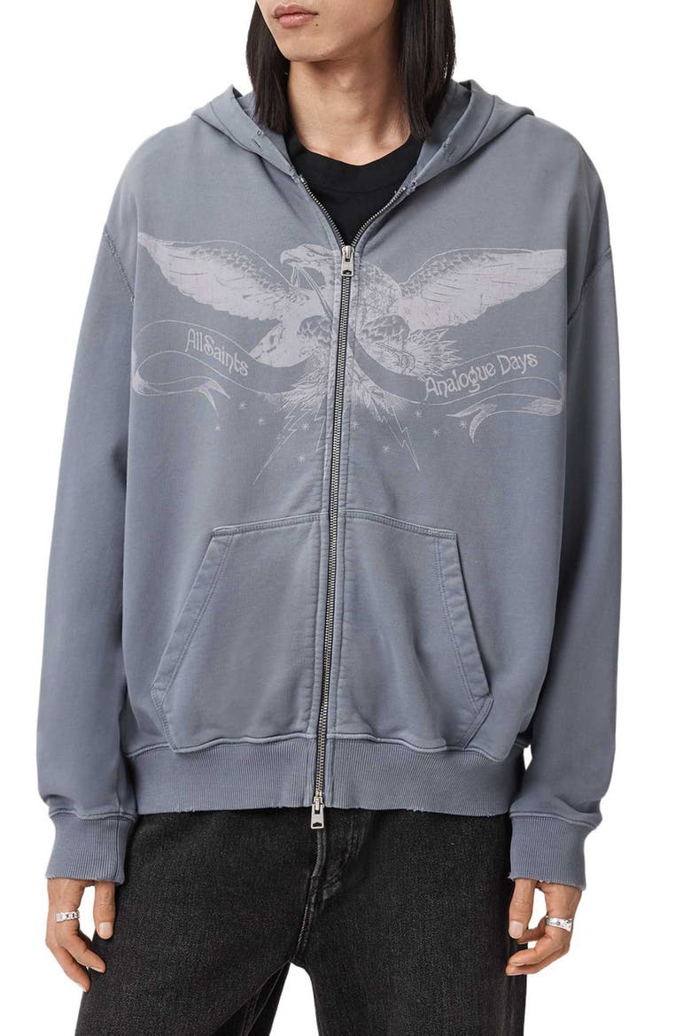 Aeterna Graphic Zip Hoodie, Main, color, SLATE WASH BLUE