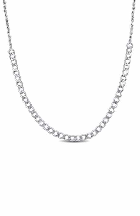 DELMAR Sterling Silver 1.5mm Rope & 3mm Curb Chain Necklace