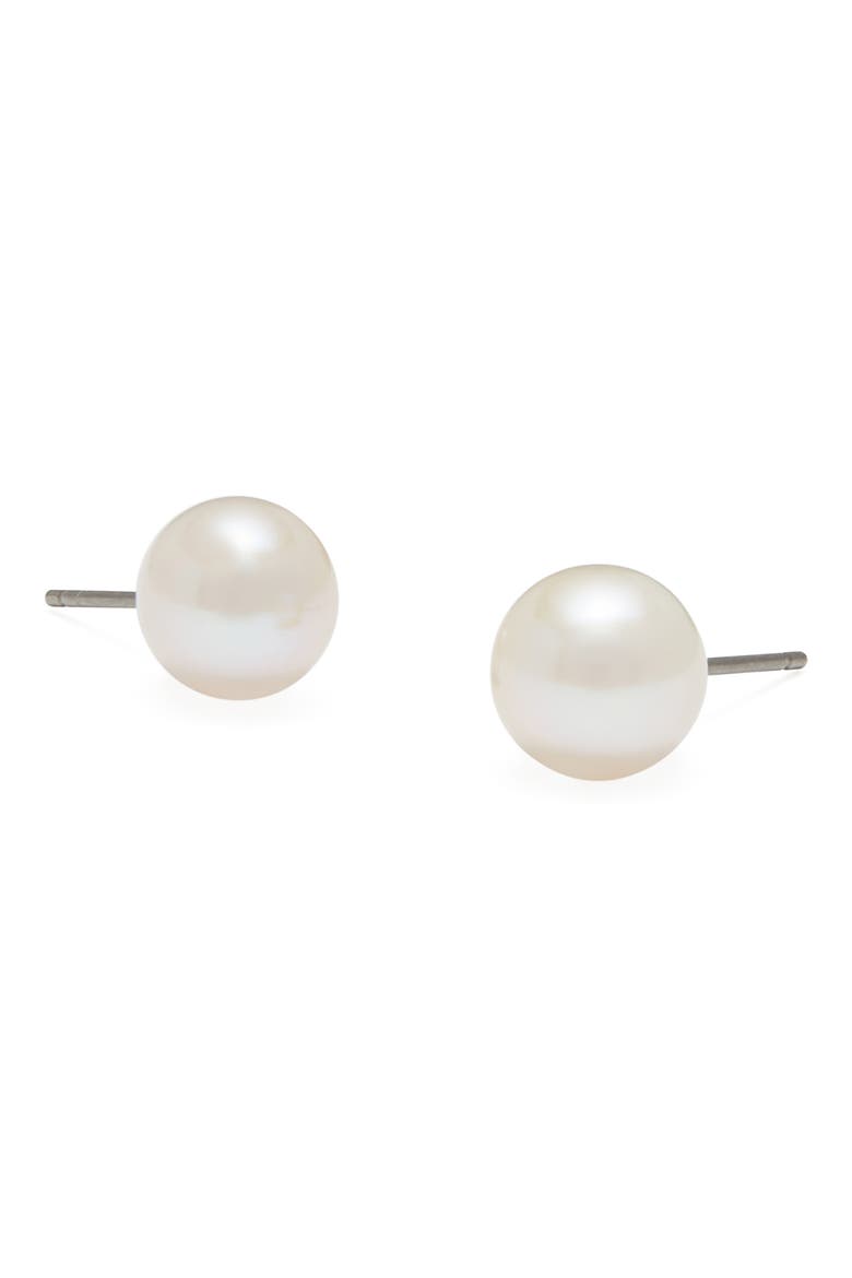 Reversible Cultured Pearl Earrings, Alternate, color, ROLLED BRASS / IVORY