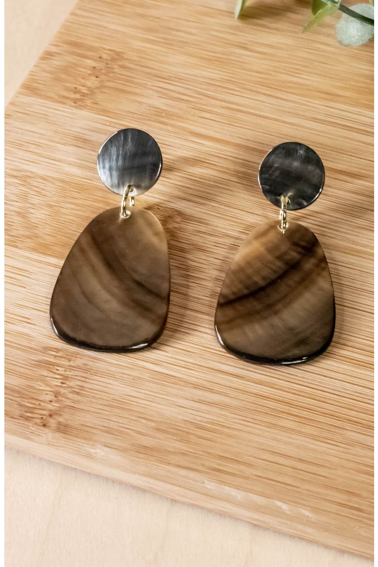 Mother-of-Pearl Round & Trapezoid Drop Earrings, Alternate, color, Black