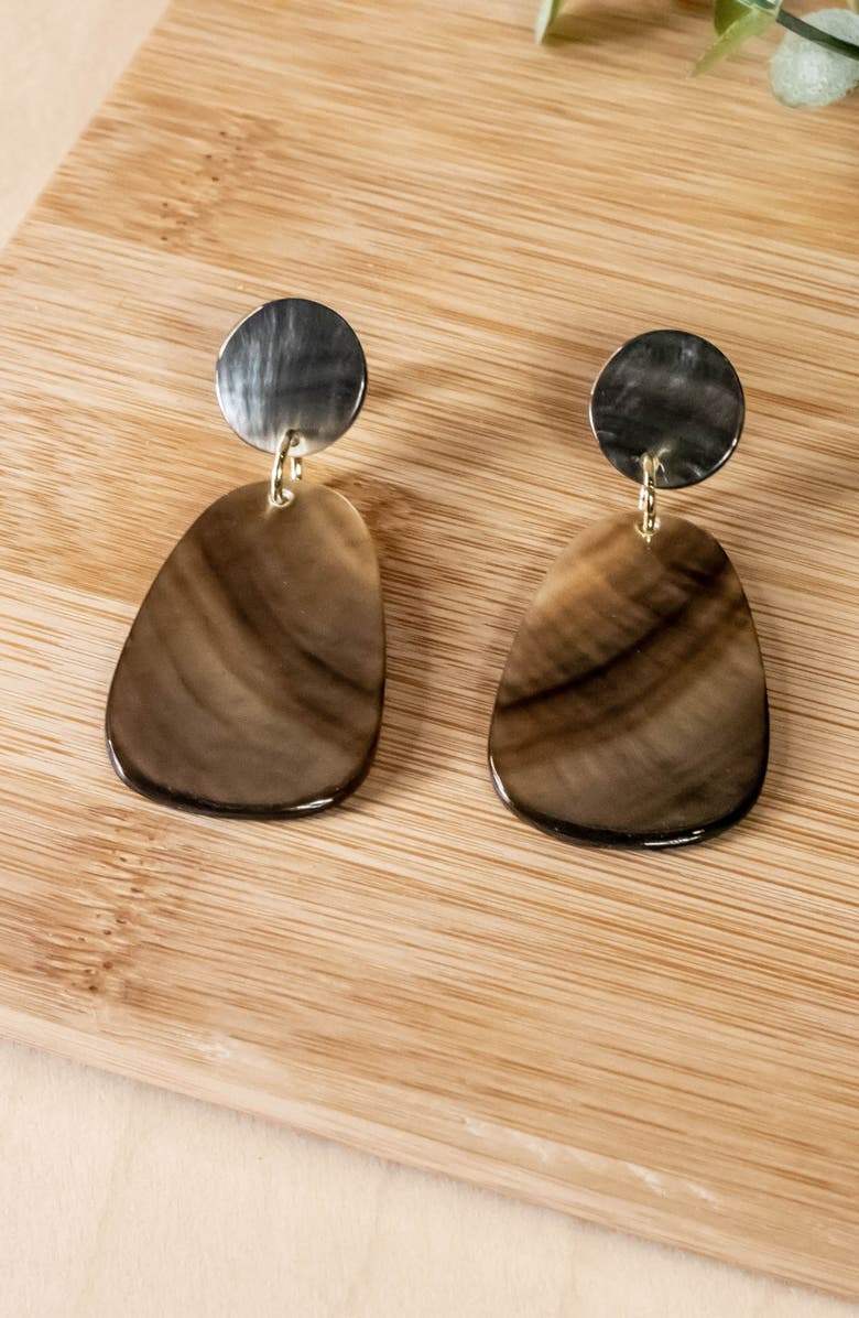 LIKHA Mother-of-Pearl Round & Trapezoid Drop Earrings, Alternate, color, Black