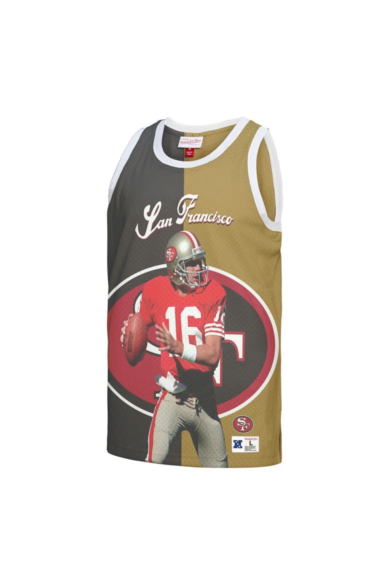 Men's Mitchell & Ness Joe Montana Black/Gold San Francisco 49ers Retired Player Graphic Tank Top, Alternate, color, Black