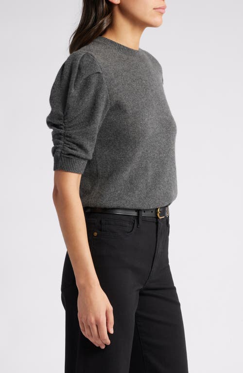 Frame Ruched Sleeve Recycled Cashmere & Wool Sweater In Dark Gris Heather