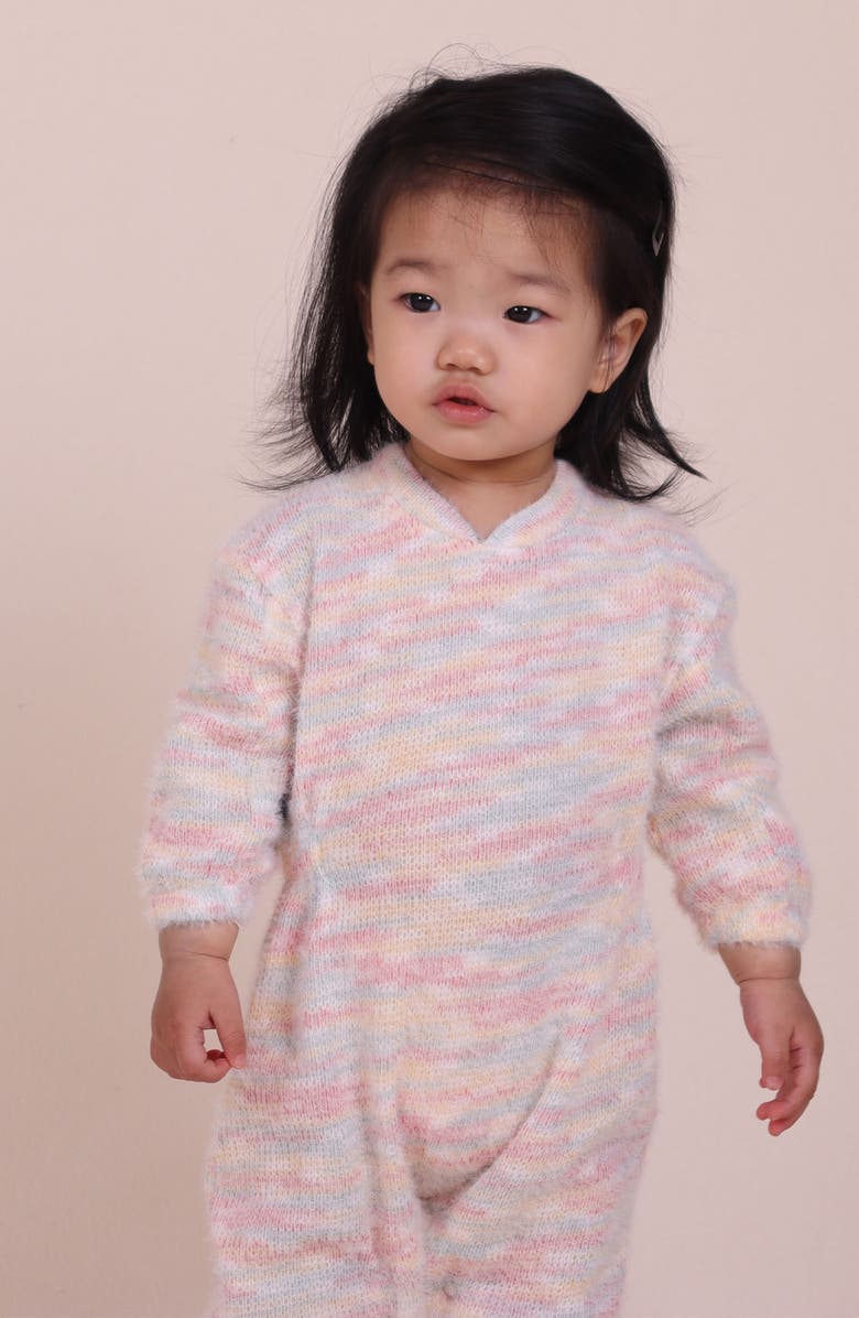 TINY TRIBE Stripe Sweater Romper, Alternate, color, Pink Multi