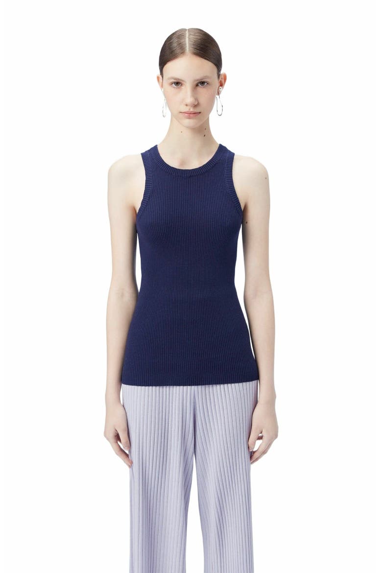 Ribbed Cotton Silk Cashmere Blend Tank Top, Main, color, navy