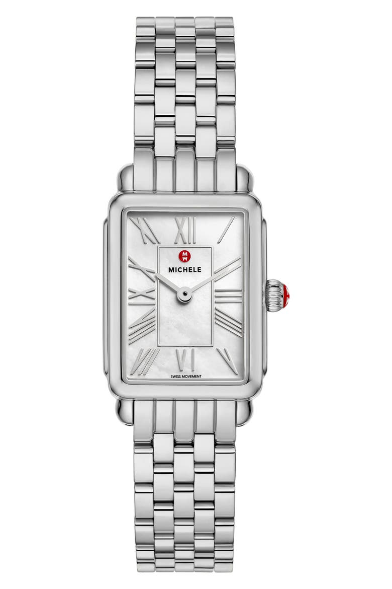 Deco Park Mother-of-Pearl Bracelet Watch, 23mm x 29mm, Main, color, SILVER