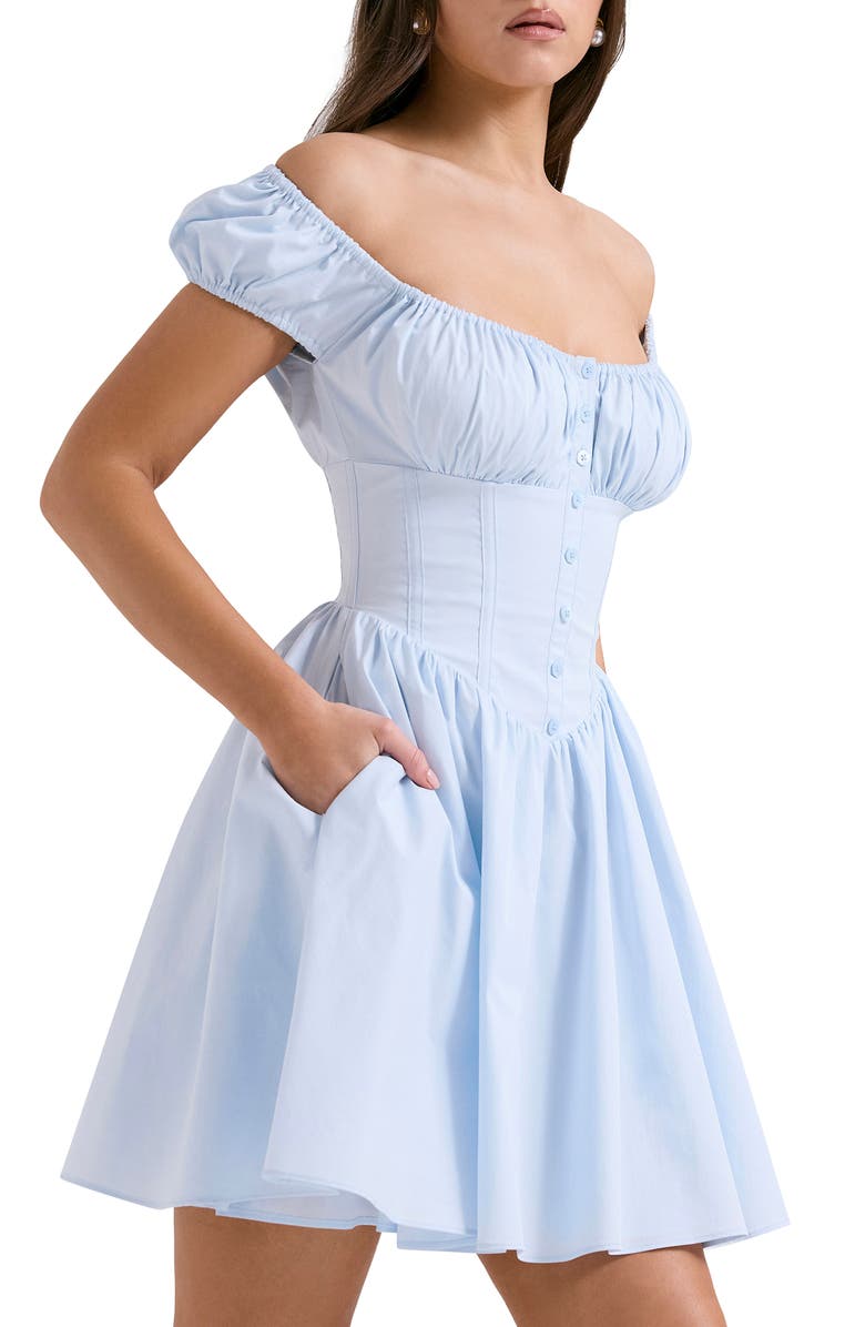 HOUSE OF CB Nala Puff Sleeve Cotton Blend Minidress, Alternate, color, Nantucket Breeze