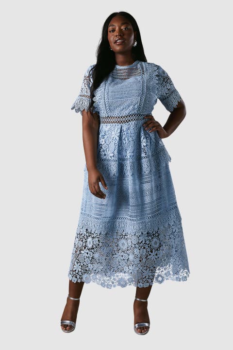 Plus Embroidered Lace Midi Dress