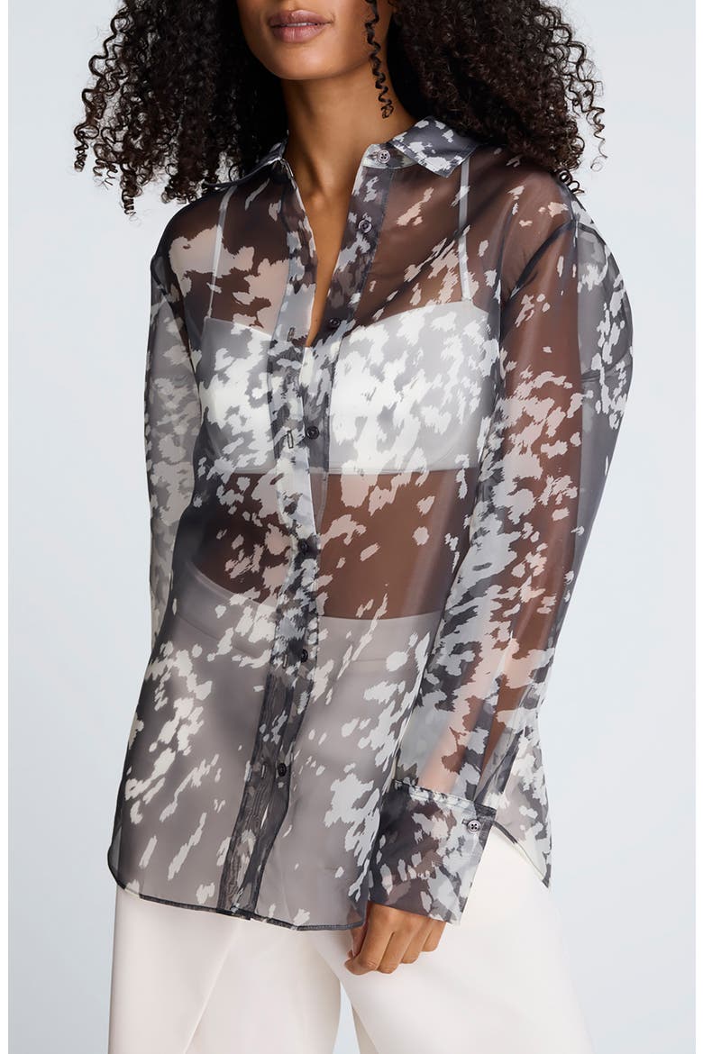 Print Sheer Button-Up Shirt, Alternate, color, MINK TAUPE/ OYSTER