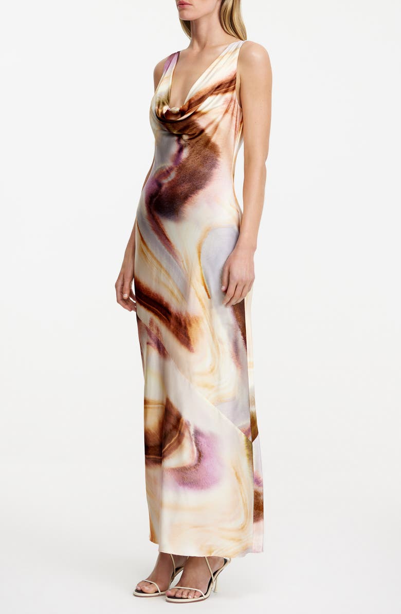 Significant Other Lacey Abstract Print Satin Maxi Dress, Alternate, color, Copper Watercolour