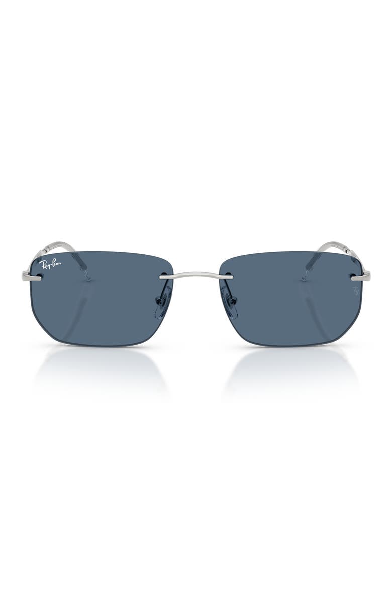56mm Rimless Rectangular Sunglasses, Main, color, SILVER / DARK BLUE