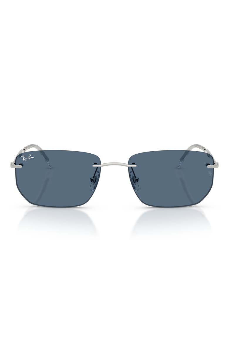 Ray-Ban 56mm Rimless Rectangular Sunglasses, Main, color, Silver / Dark Blue