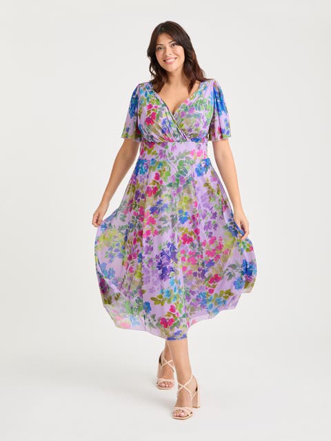 Victoria Floral Angel Sleeve Midi Dress