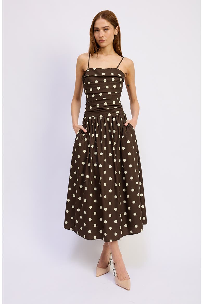 Lainey Dot Sleeveless Midi Dress, Alternate, color, BROWN IVORY