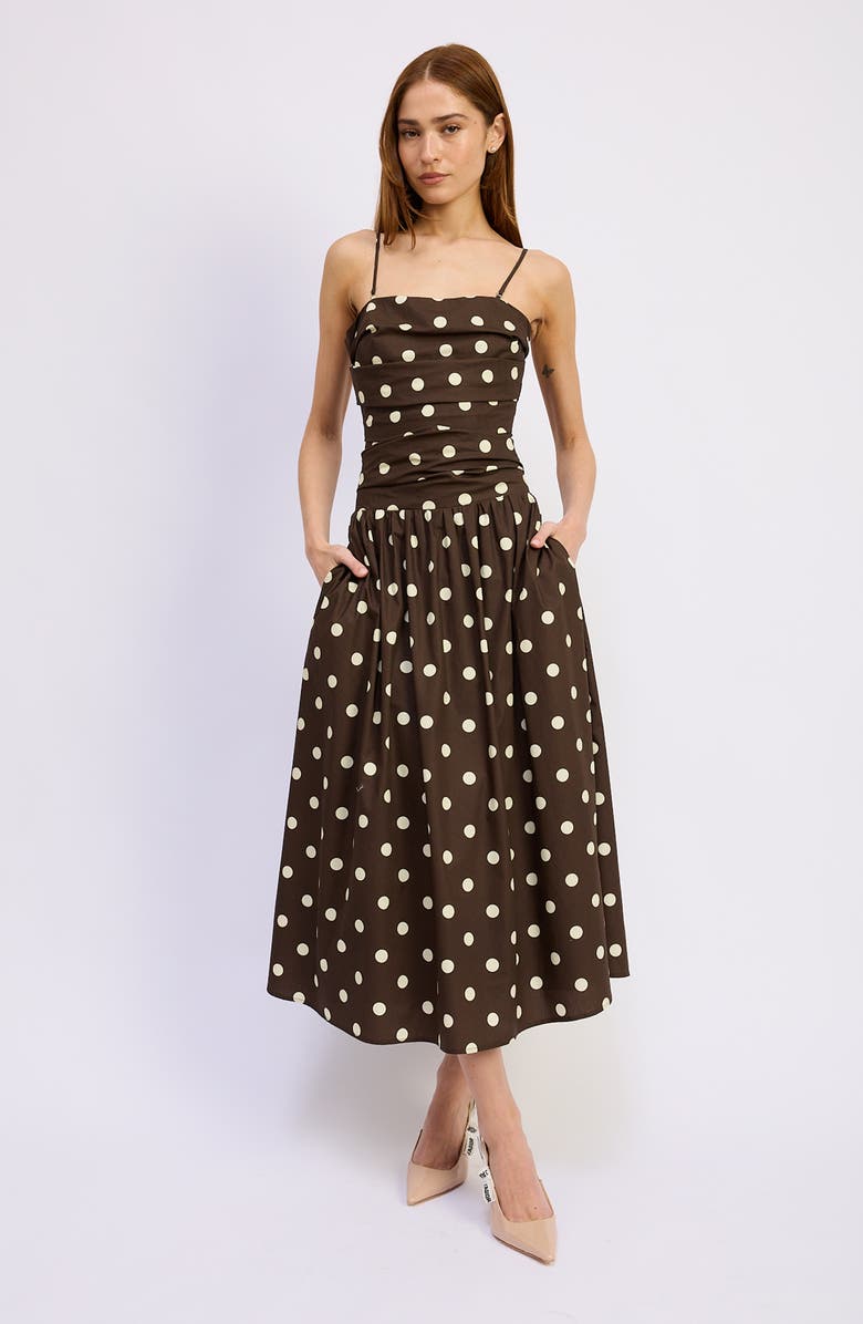 En Saison Lainey Dot Sleeveless Midi Dress, Alternate, color, Brown Ivory