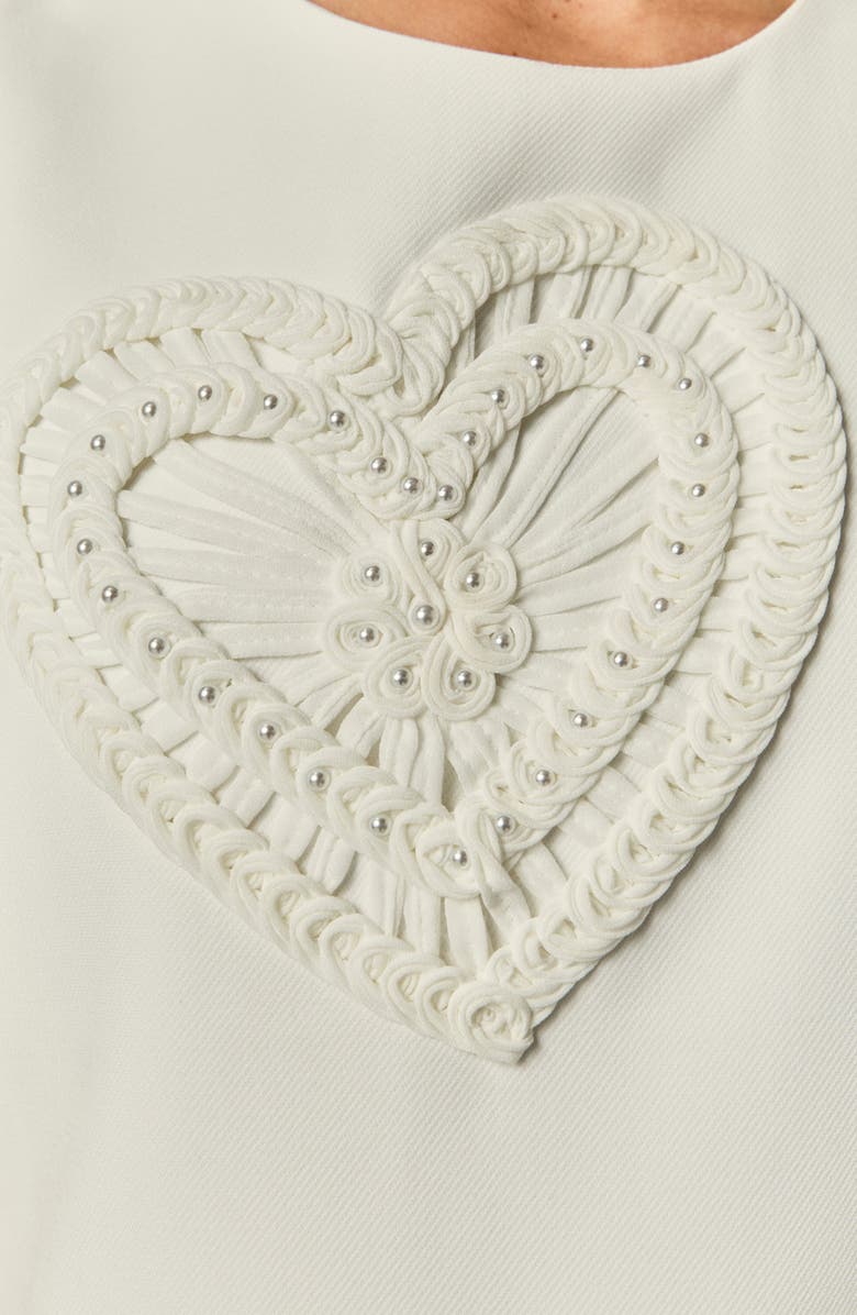 English Factory Faux Pearl Heart Appliqué Sleeveless Minidress, Alternate, color, White