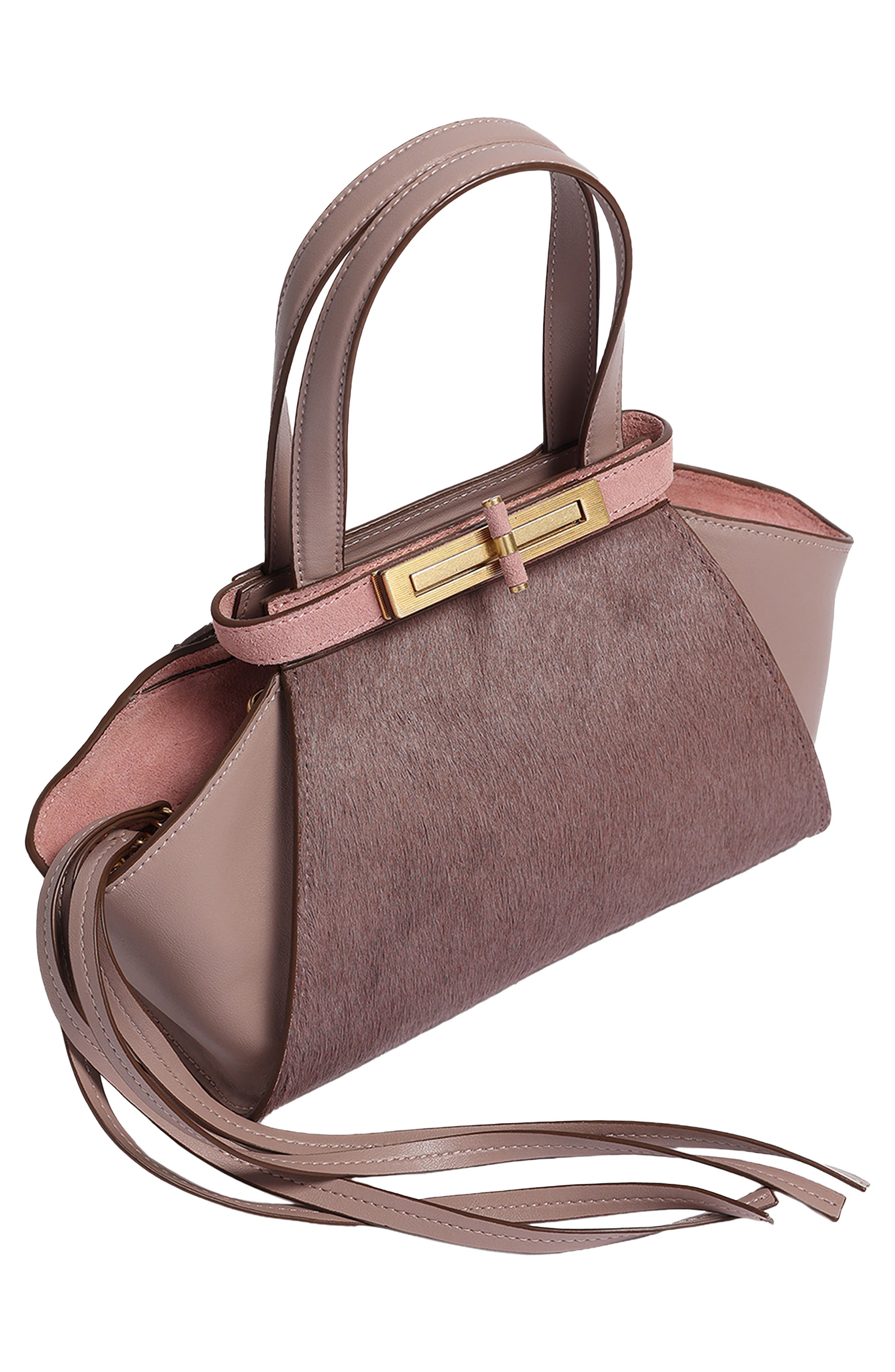 Crosby Small Leather & Haircalf Satchel, Alternate, color, LAVENDAR