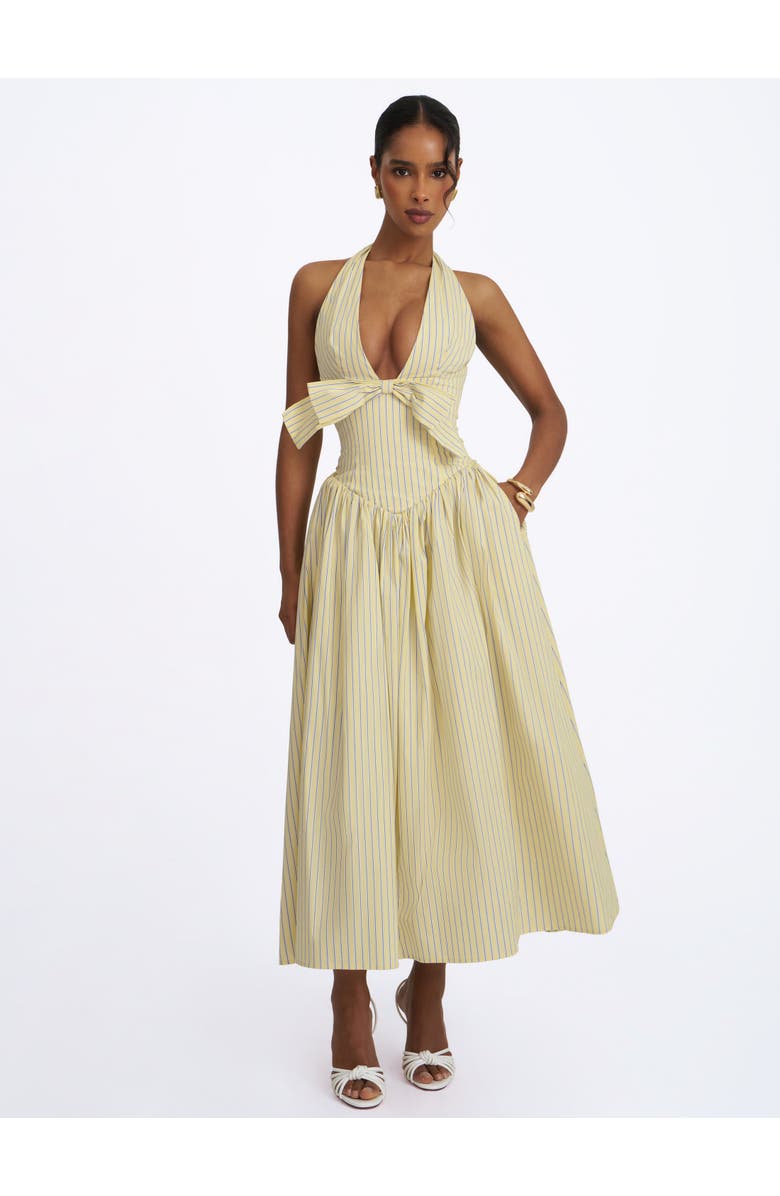 Miss Circle Talise Cotton Poplin Stripe Plunging Halter Maxi Dress, Alternate, color, Yellow