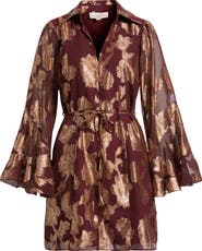 CIEBON Estrada Long Sleeve Fil Coupé Chiffon Minidress