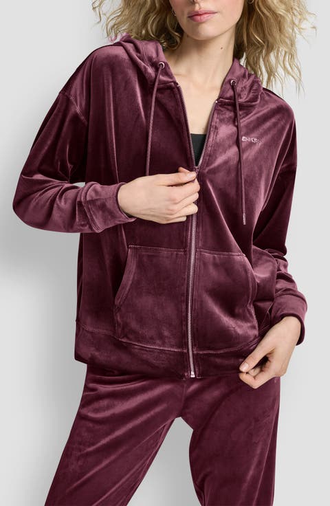 Rhinestone Velour Zip Hoodie